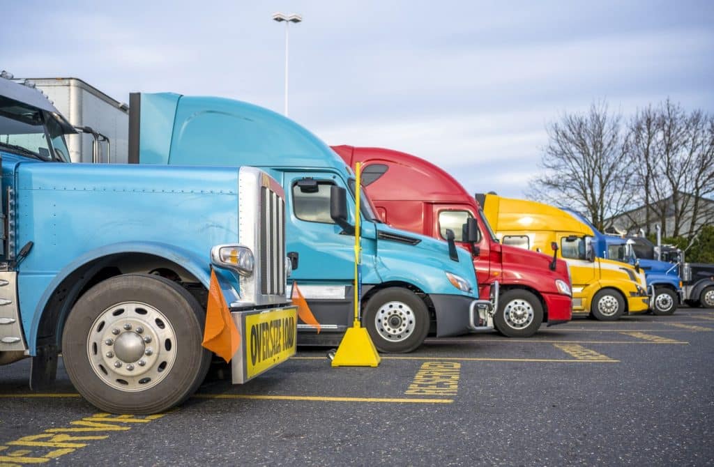 Group of large colorful trucks